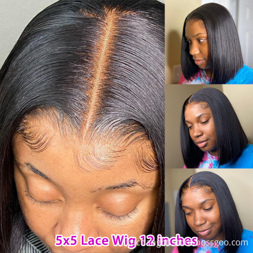13x6 Bob Cut Human Lace Front Wigs Pre Plucked Peruvian Straight Black Hair Blunt Bob Short Human Hair Lace Wig